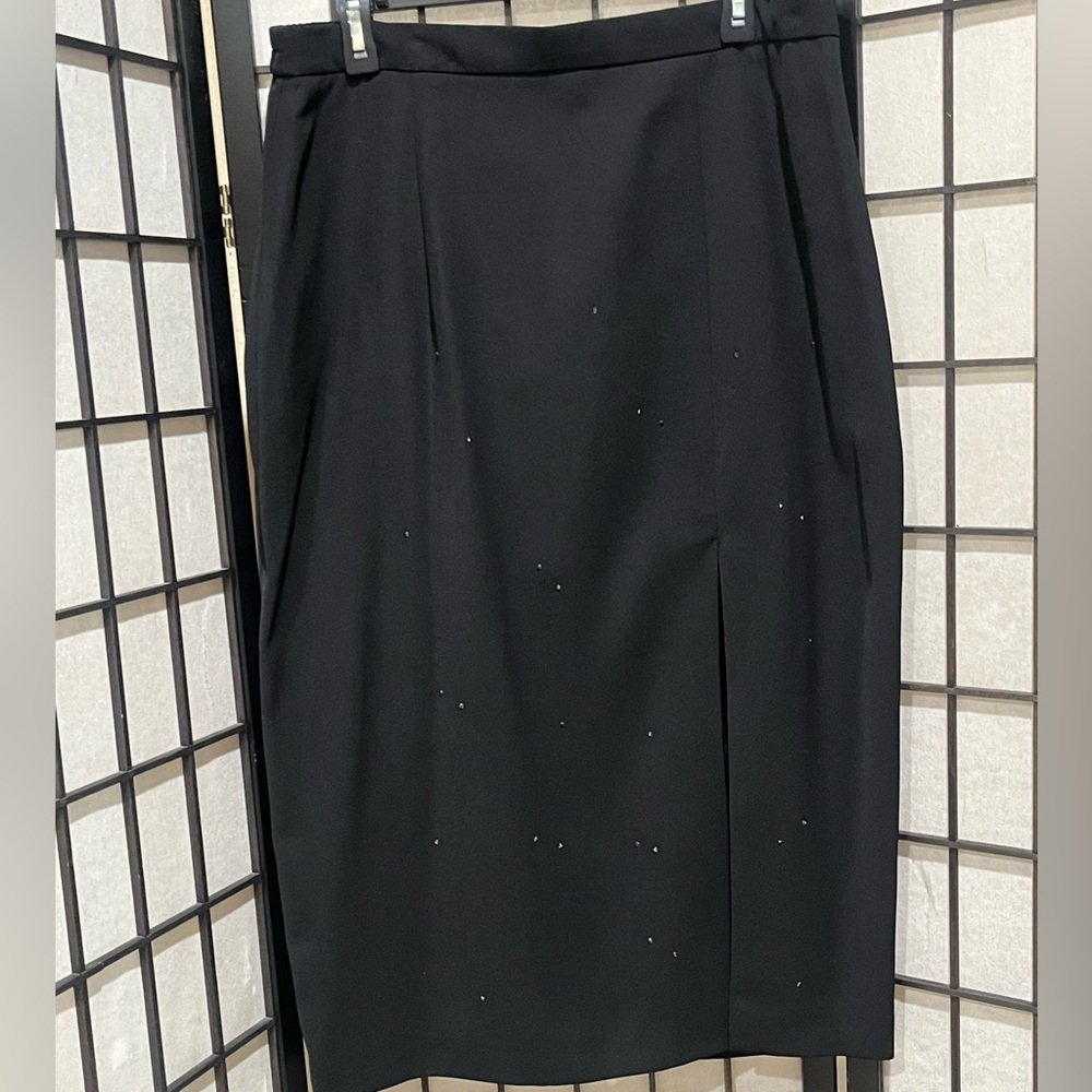 Solini Black Polyester BLACK RHINESTONES EMBELLISHED, MIDI VINTAGE SKIRT SIZE 14